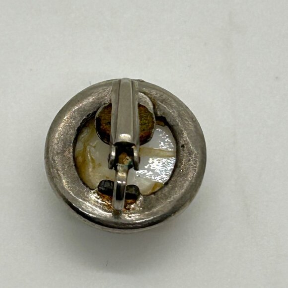 Vintage Hand Painted Porcelain Clip-On Earrings Floral Motif 3/4" Silver-tone - Picture 7 of 10